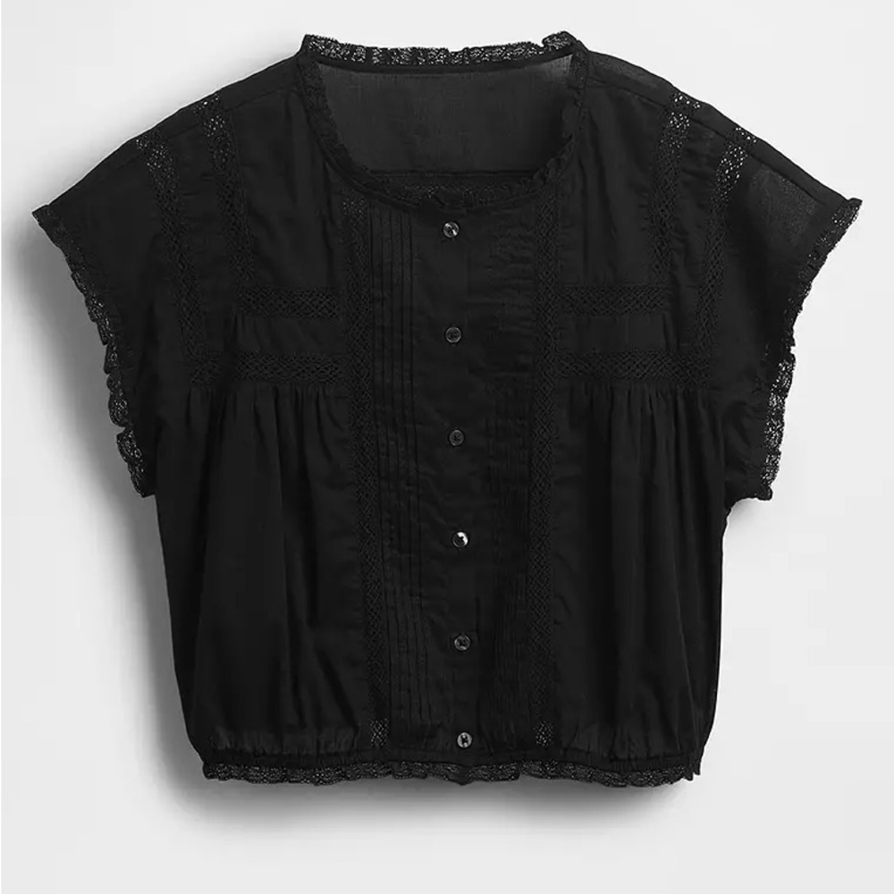 GAP Cropped Ruffle Pintuck Top - Picture 2 of 5